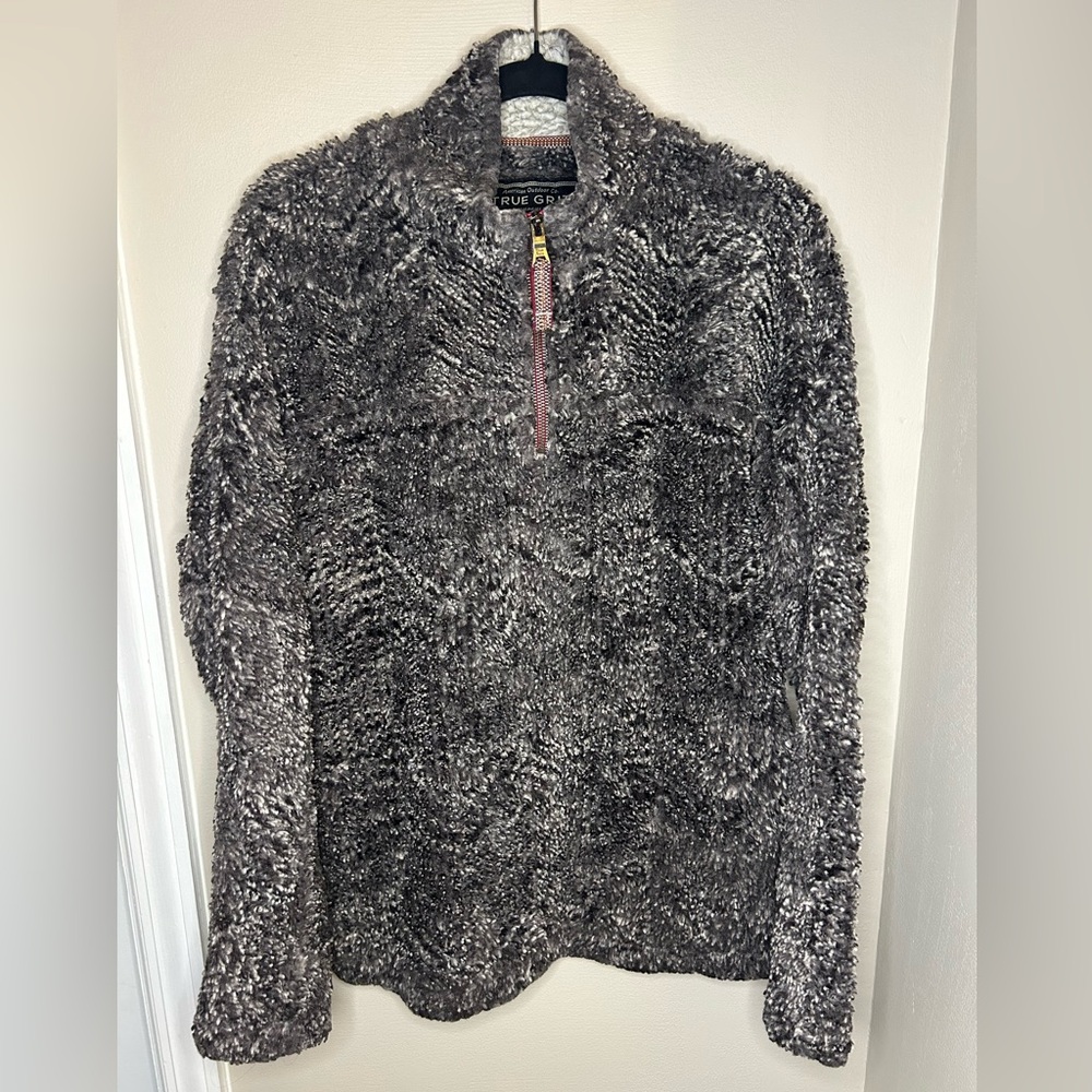 TRUE GRIT CHARCOAL GRAY FLEECE 1/4 ZIP PULLOVER SIZE SMALL
